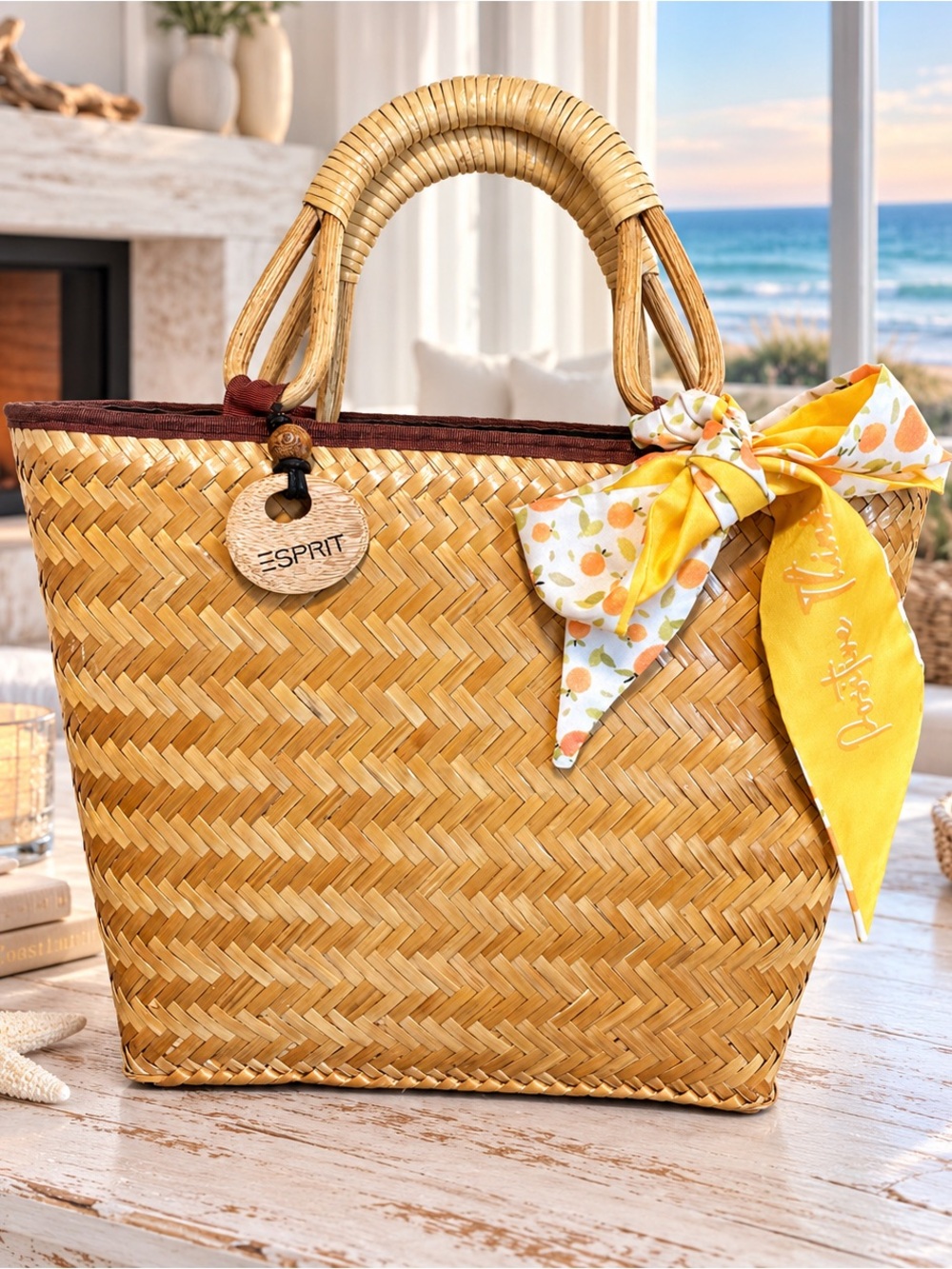 Esprit Vintage Yellow Woven Straw Tote